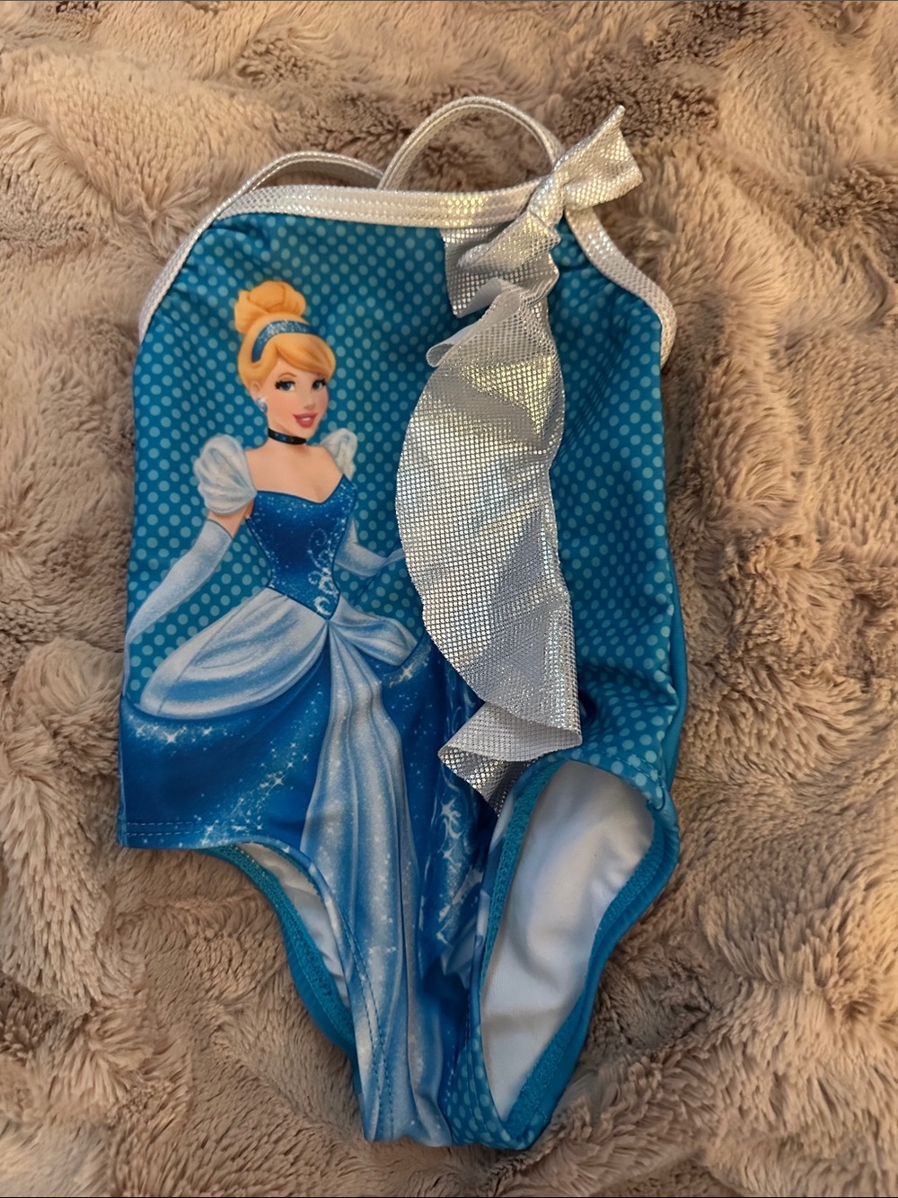 Disney baby Cinderella Blue Girls One-Piece Swimsuit with Silver Ruffle